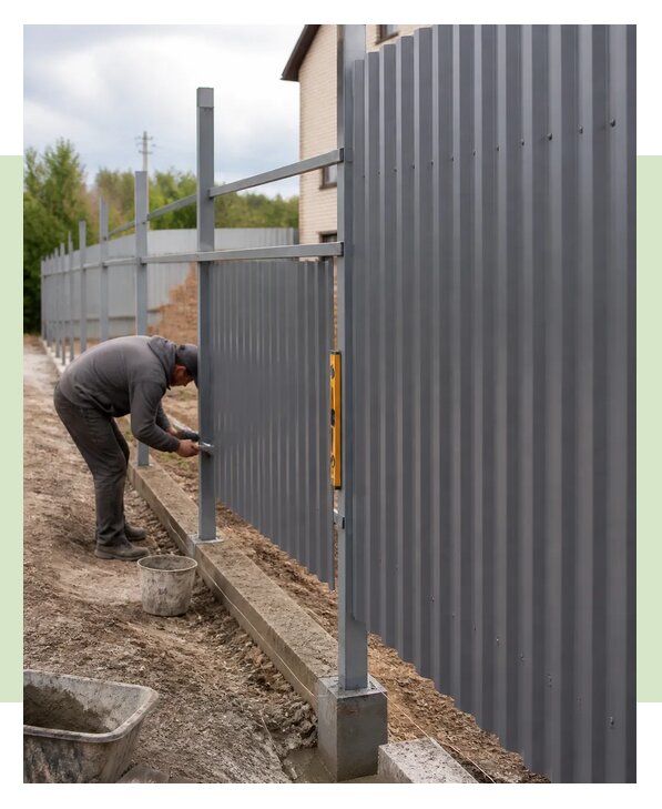 Монтаж забора из профнастила С10 под ключ для дома в Чайковском